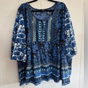 Ulla Popken floral blue boho tunic